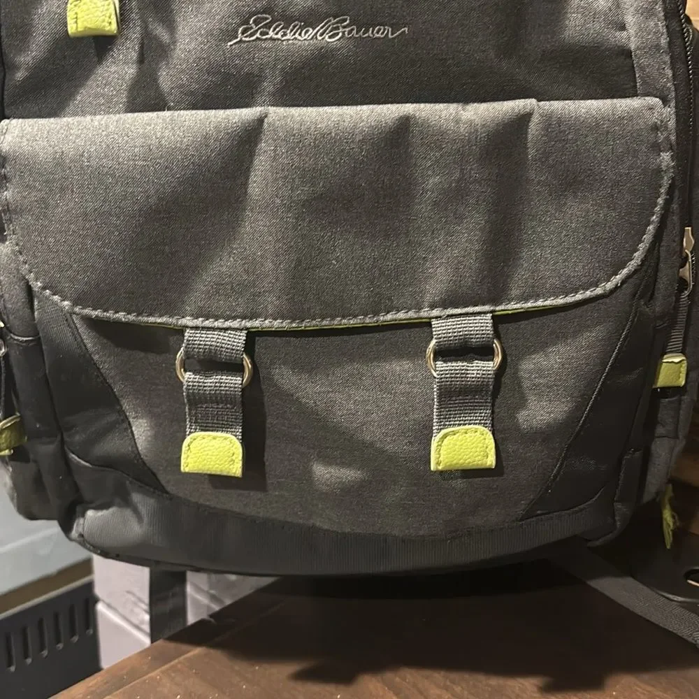Eddie Bauer Gray Green Backpack Travel Diaper Baby Bag